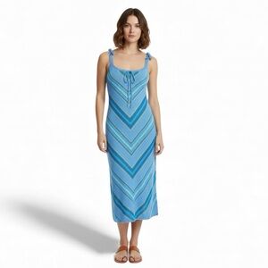 Ralph Lauren Dress Hand Knit Maxi Green Blue Boho Preppy Festival Y2K Granola